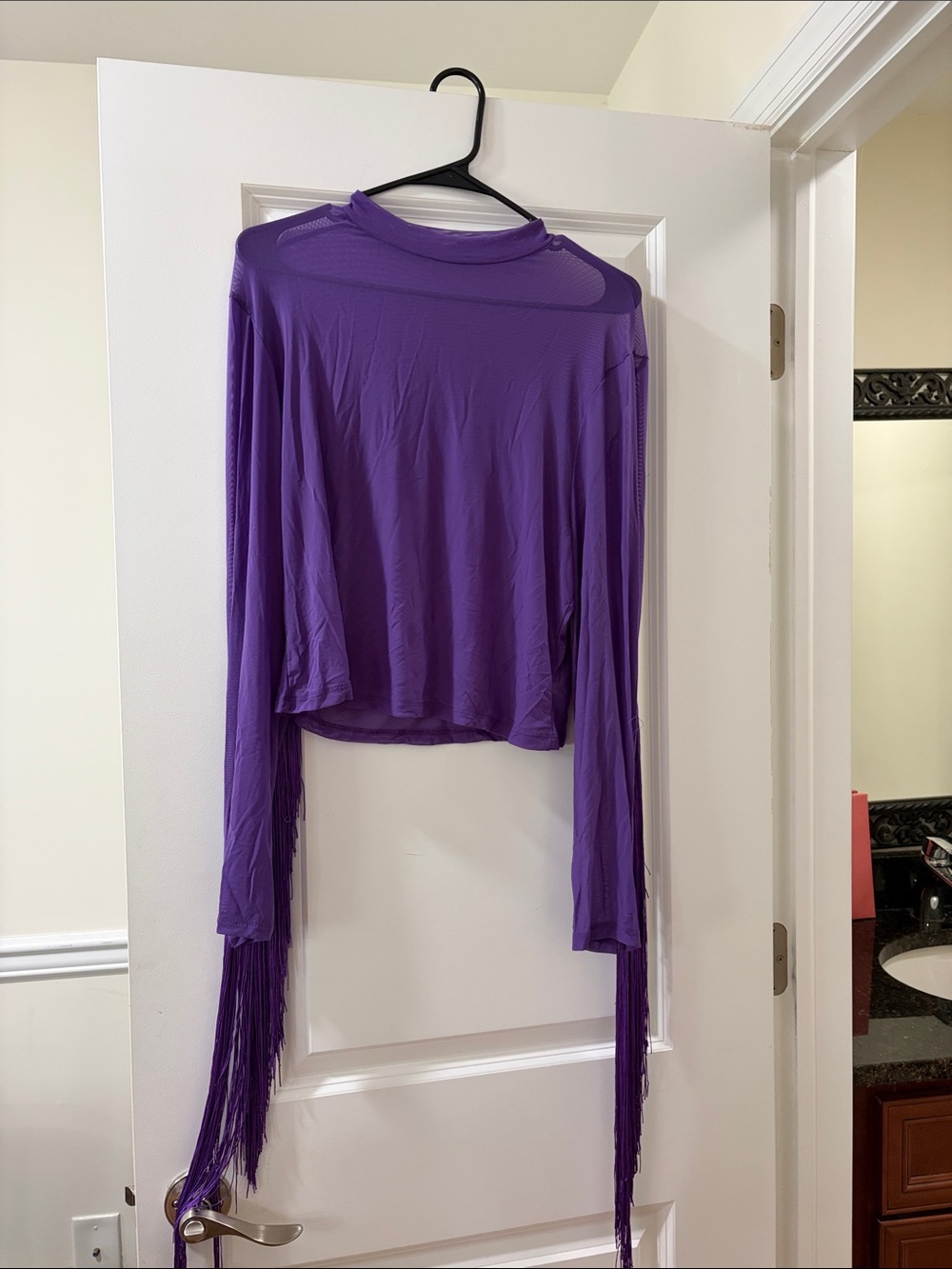 SHEIN see thru thin Purple Long-Sleeve Fringe Top NEVER WORN